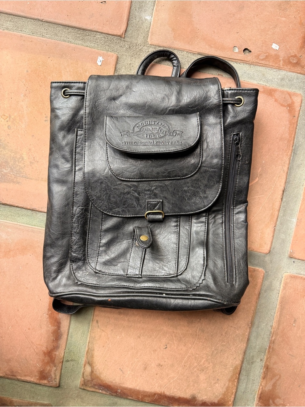 Black Faux Leather Men's Backpack